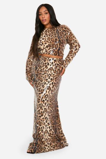 Plus Leopard Sequin Column Maxi Skirt multi