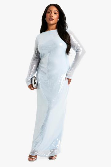 Plus Sequin Tie Back Maxi Column Dress baby blue