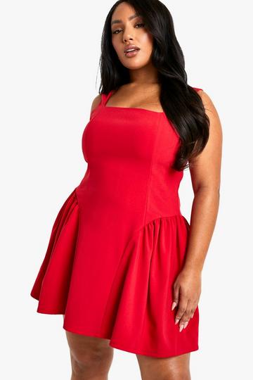 Red Plus Square Neck Skater Dress