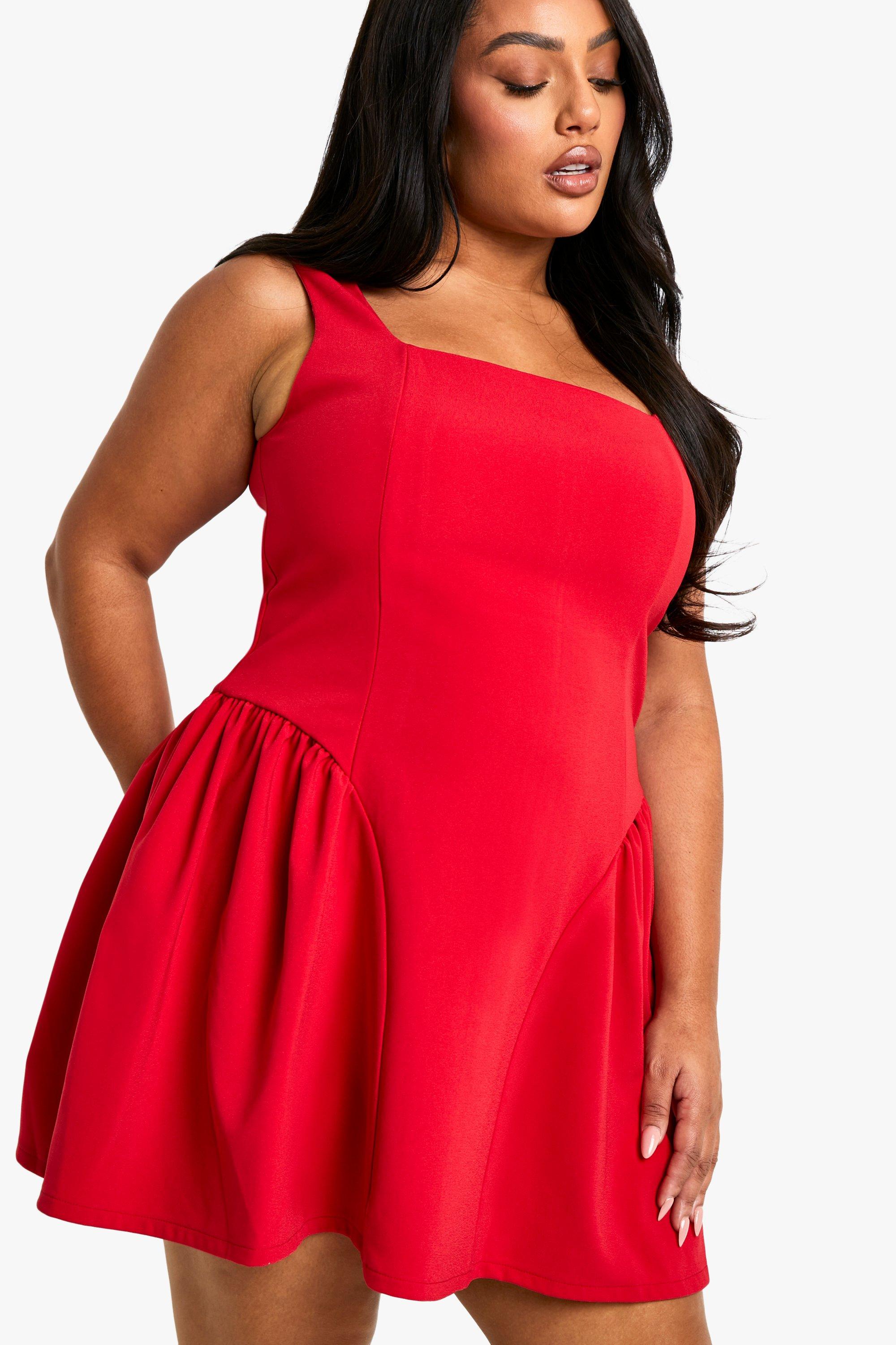 Red skater dress boohoo top