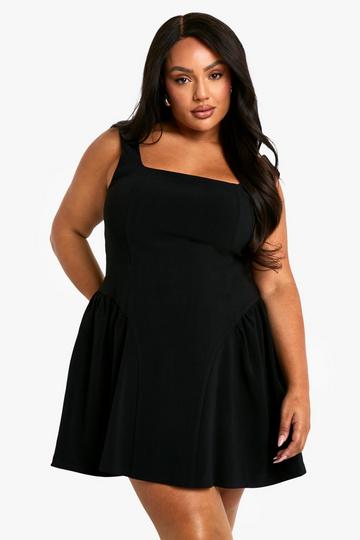 Plus Square Neck Skater Dress black