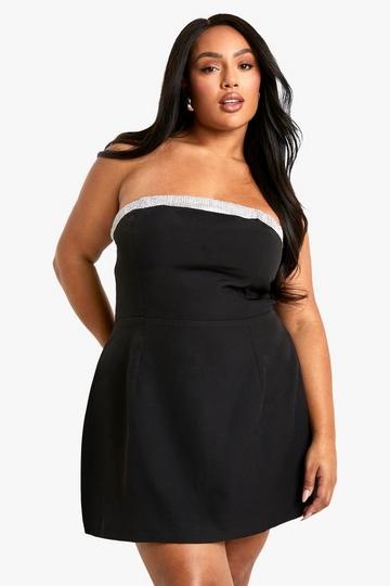 Plus Diamante Trim Skater Mini Dress black