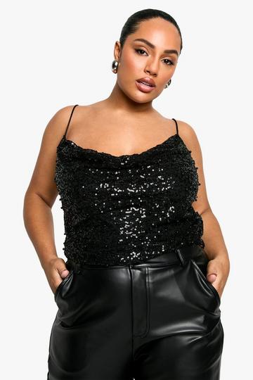 Plus Pearl Cowl Neck Top black