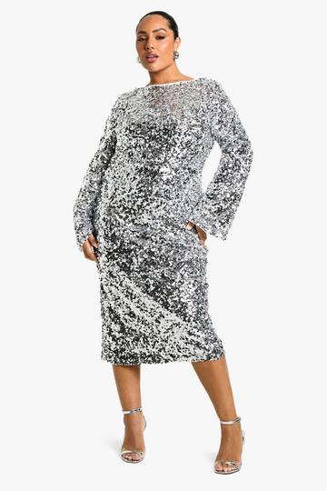 Silver Plus Sequin Shift Midi Dress