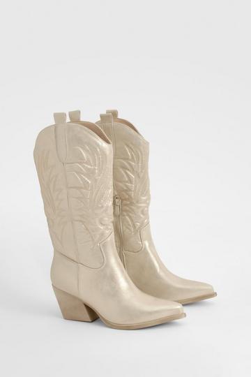 Gold Metallic Embroidered Knee High Cowboy Boots