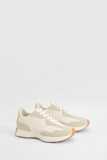 Chunky Sole Contrast Panel Trainers beige