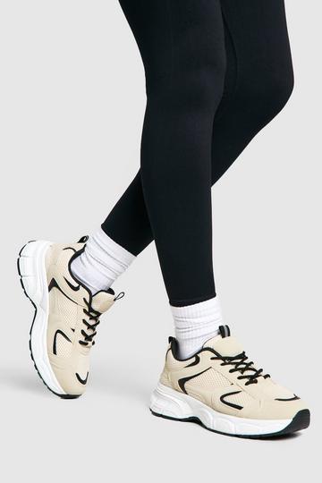 Beige Contrast Knit Chunky Sneakers