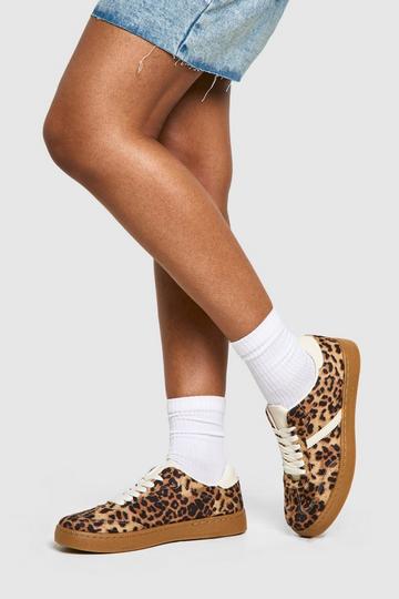 Multi Leopard Gum Sole Lace Up Trainers