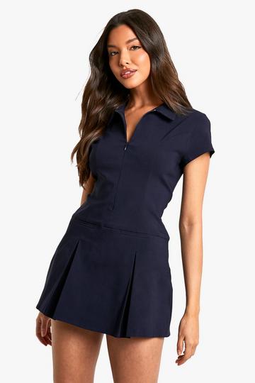 Shirt Collar Skort Playsuit navy