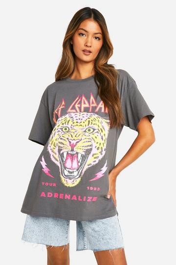 Def Leopard License Band Printed Oversized T-shirt charcoal