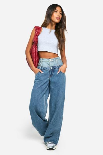 Double Waistband Wide Leg Jeans mid wash