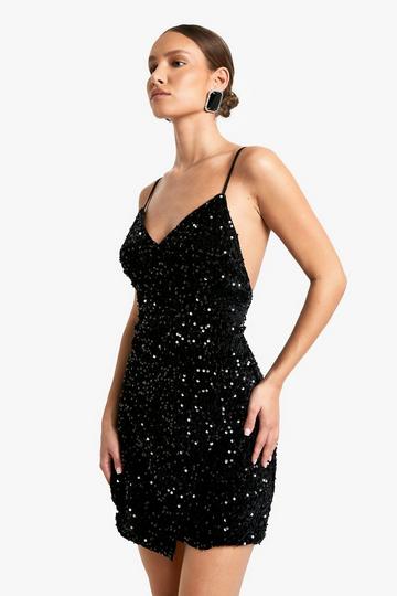 Black Velvet Sequin Slip Mini Dress