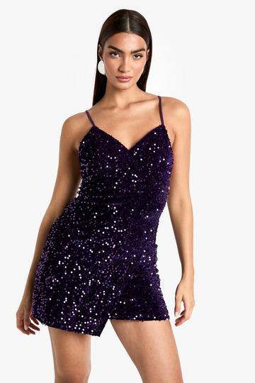 Fluwelen Glitter Mini Jurk Met Pailletten purple