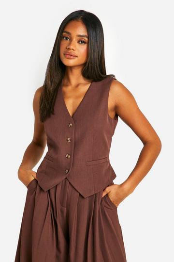 Marl Mock Horn Fitted Waistcoat chocolate