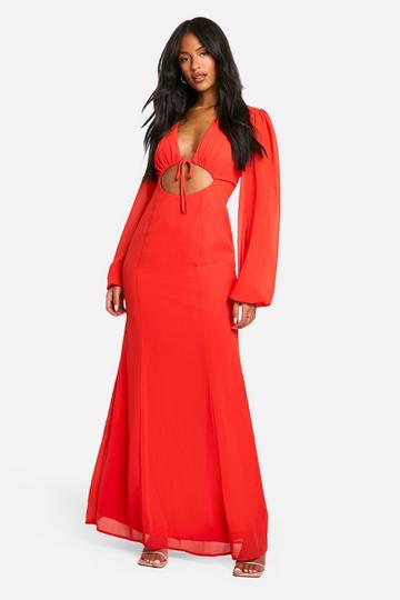 Red Tall Chiffon Volume Sleeve Maxi Dress