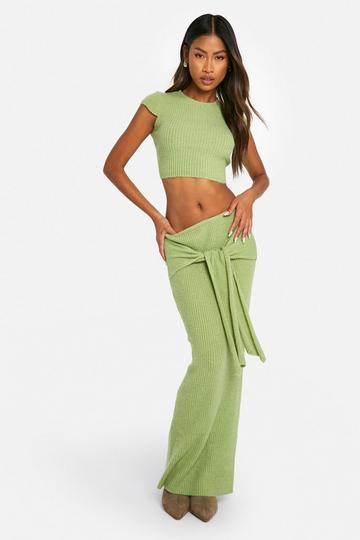 Lime Green Rib Knit Top & Draped Maxi Skirt Co-ord