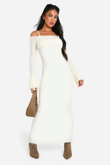 Rib Knit Bardot Halterneck Maxi Dress butter