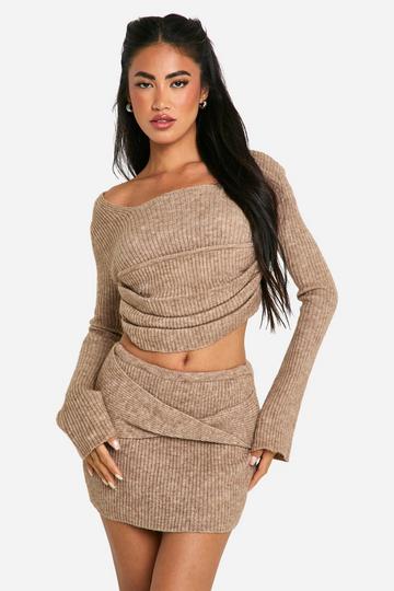 Rib Knit Corset Detail Top & Mini Skirt Co-ord oatmeal