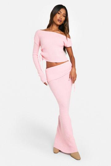 Pink Rib Knit Crop Top & Maxi Skirt Co-ord