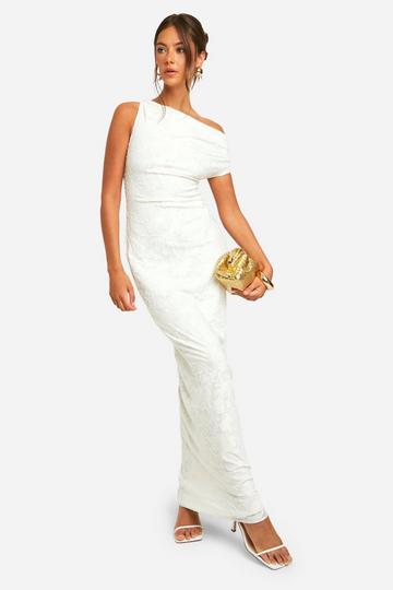 Ivory White Jacquard Floral Twist Strap Maxi Dress