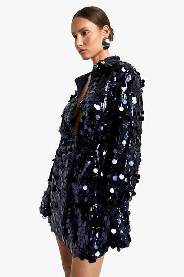 Disc Sequin Shirt Dress navy