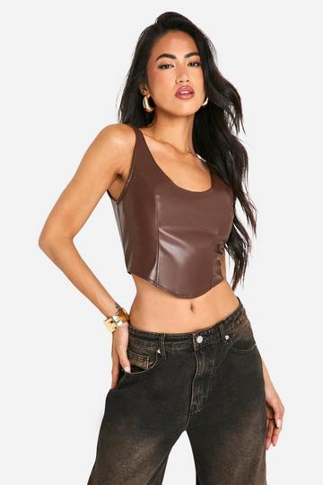 Pu Scoop Seam Detail Corset Top chocolate