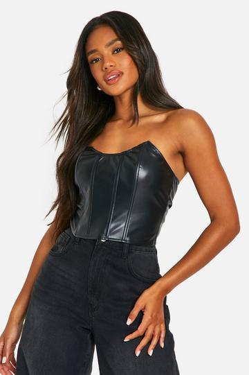 Pu Bandeau Corset Top With Boning black