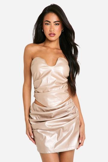 Pu Ruched Bandeau Corset stone