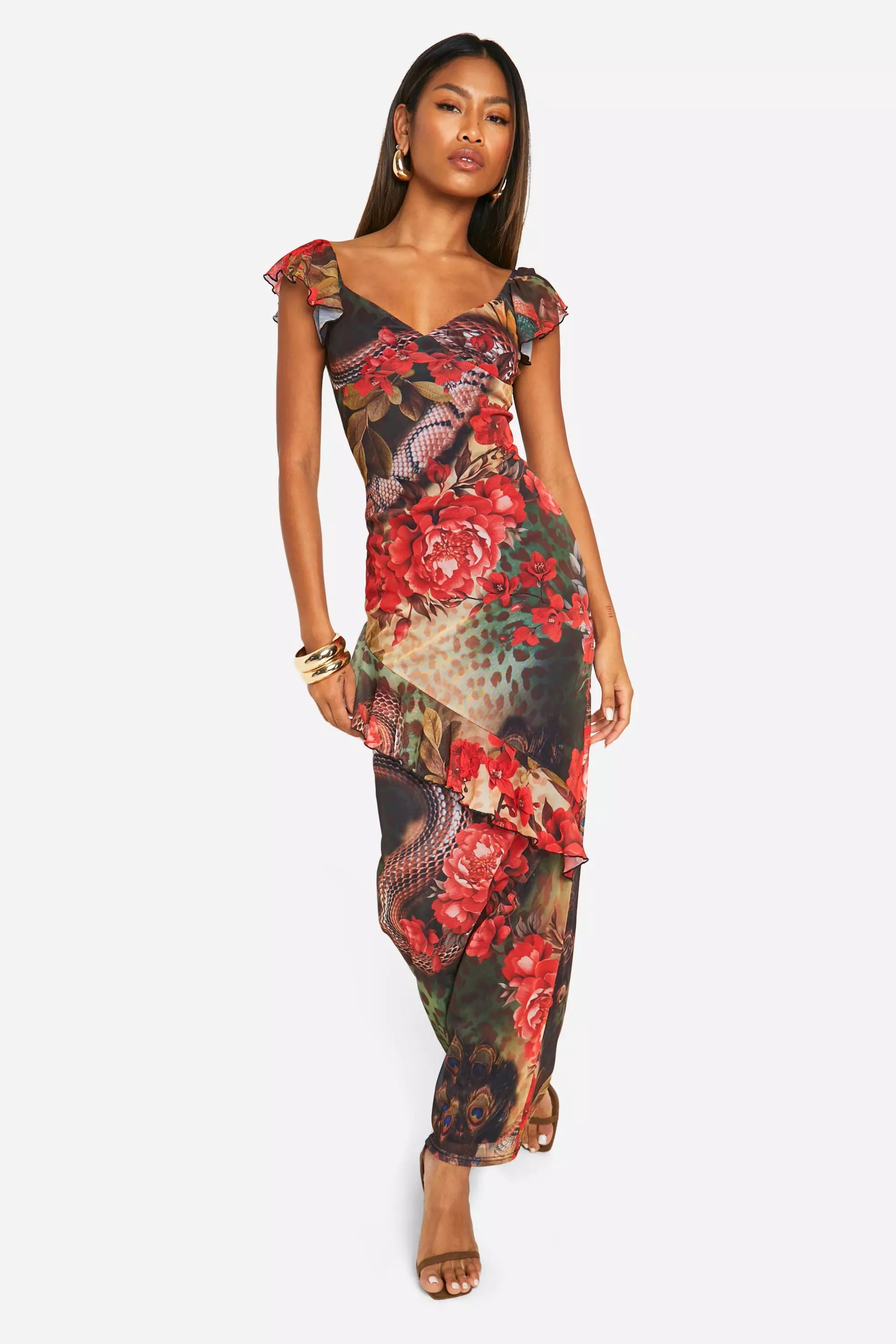 Mixed Leopard Mesh Ruffle Maxi Dress alternative image