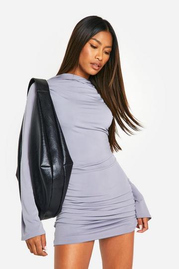 Strakke Matte Mini Jurk Met Capuchon grey