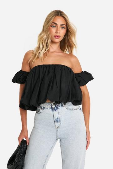 Cotton Poplin Puffball Top black