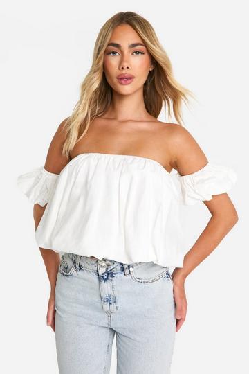 Cotton Poplin Puffball Top white