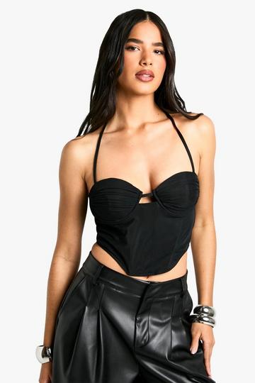 Mesh Ruched Cup Halterneck Corset black