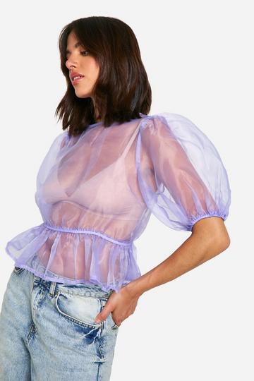 Organza Tie Back Puff Sleeve Top powder blue