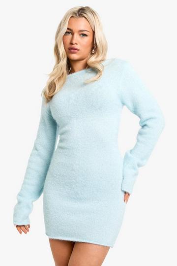 Glitter Knitted Open Back Mini Dress baby blue