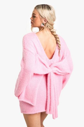 Glitter Knitted Bow Back Jumper & Mini Skirt Co-ord baby pink