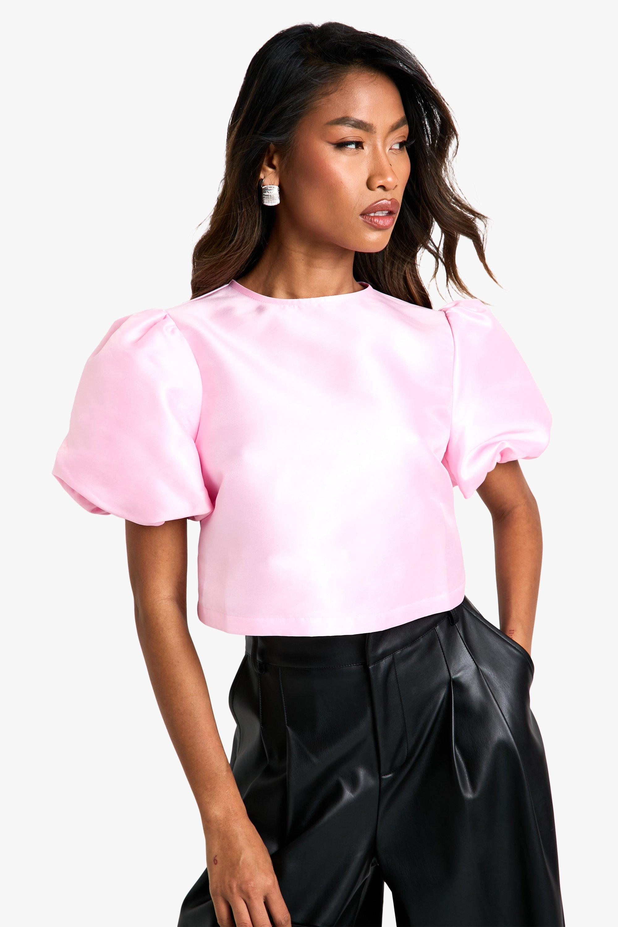 Pink top with puff sleeves sale