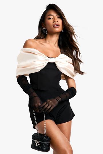 Contrast Oversized Bow Bardot Crop Top black