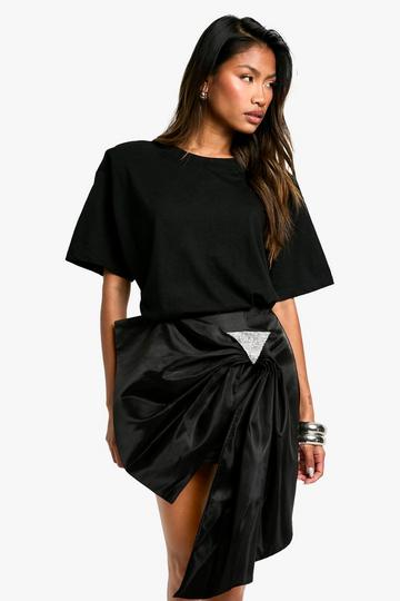 Diamante Trim Taffeta Bow Skirt black