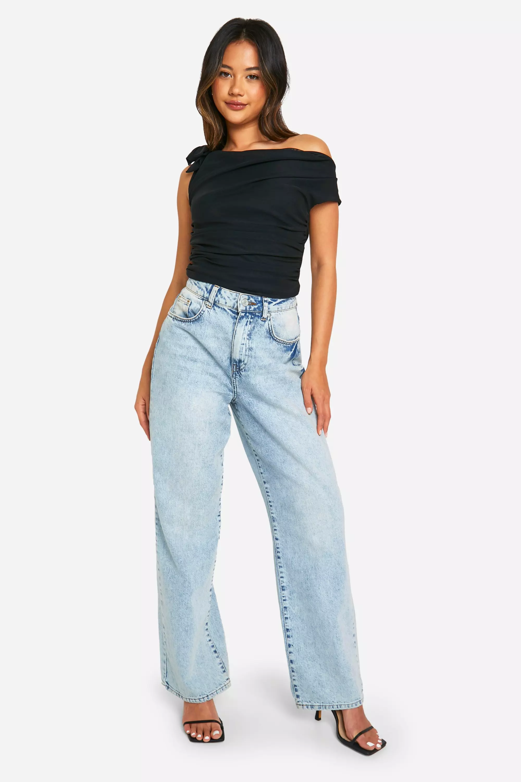 Black Mesh Tie Shoulder Drape Front Top alternative image