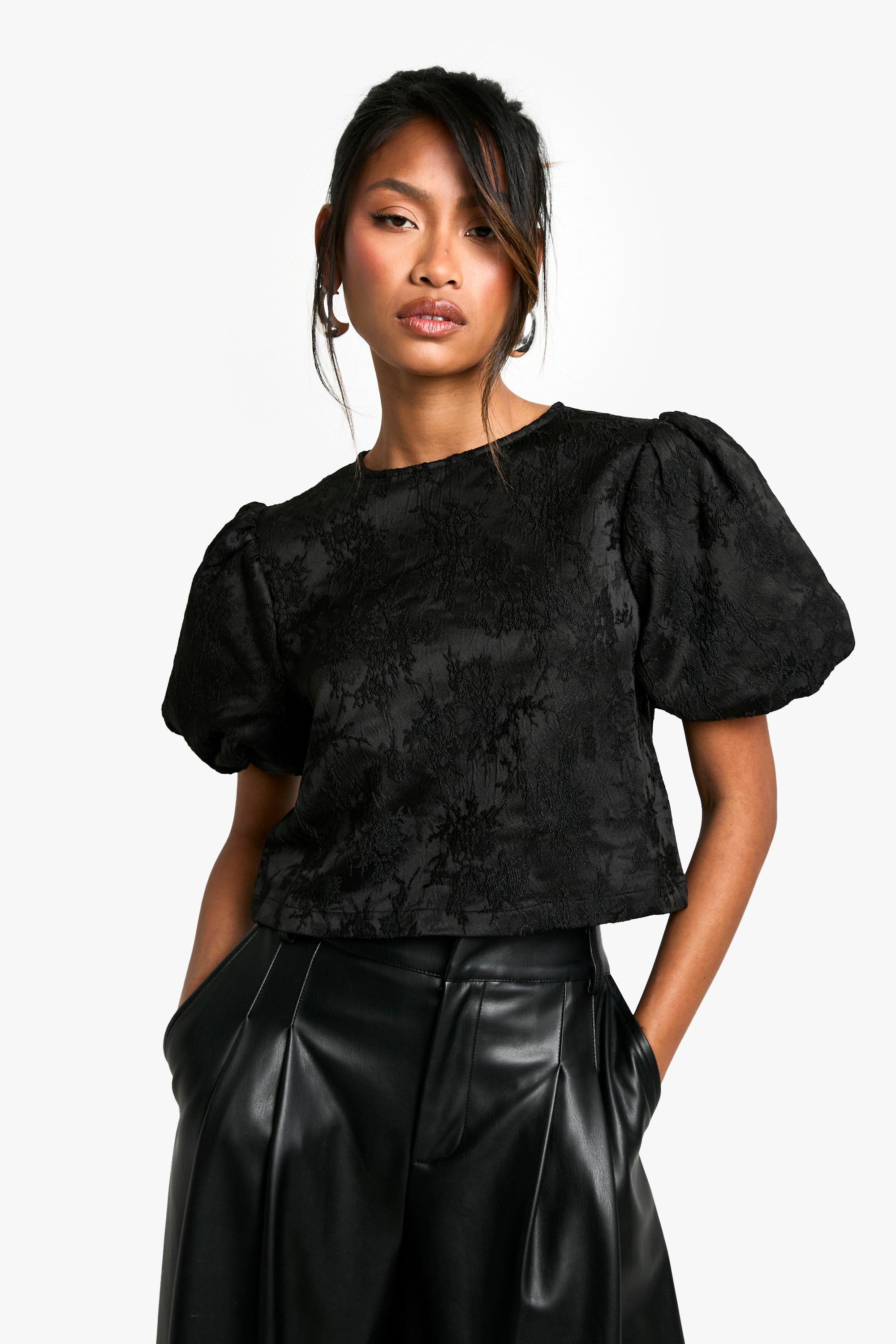 Floral Jacquard Tie Back Puff Sleeve Smock Top boohoo NO