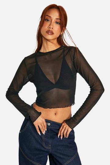 Mesh Long Sleeve Crop Top black