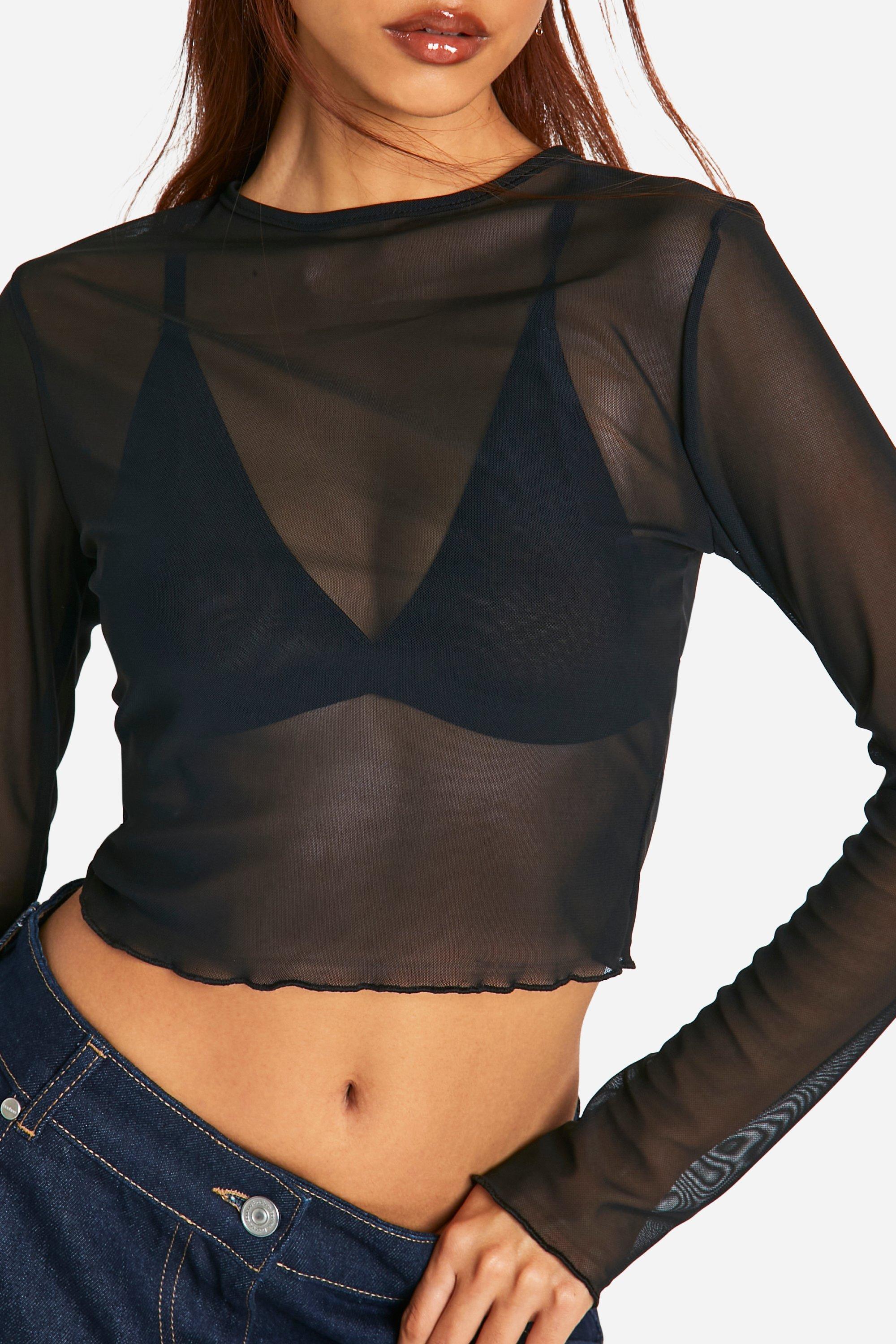 Langarmliges Mesh Crop Top