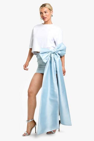 Blue Premium Structured Bow Draped Satin Mini Skirt