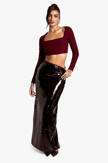 Premium Glitter Maxi Rok Met Pailletten berry