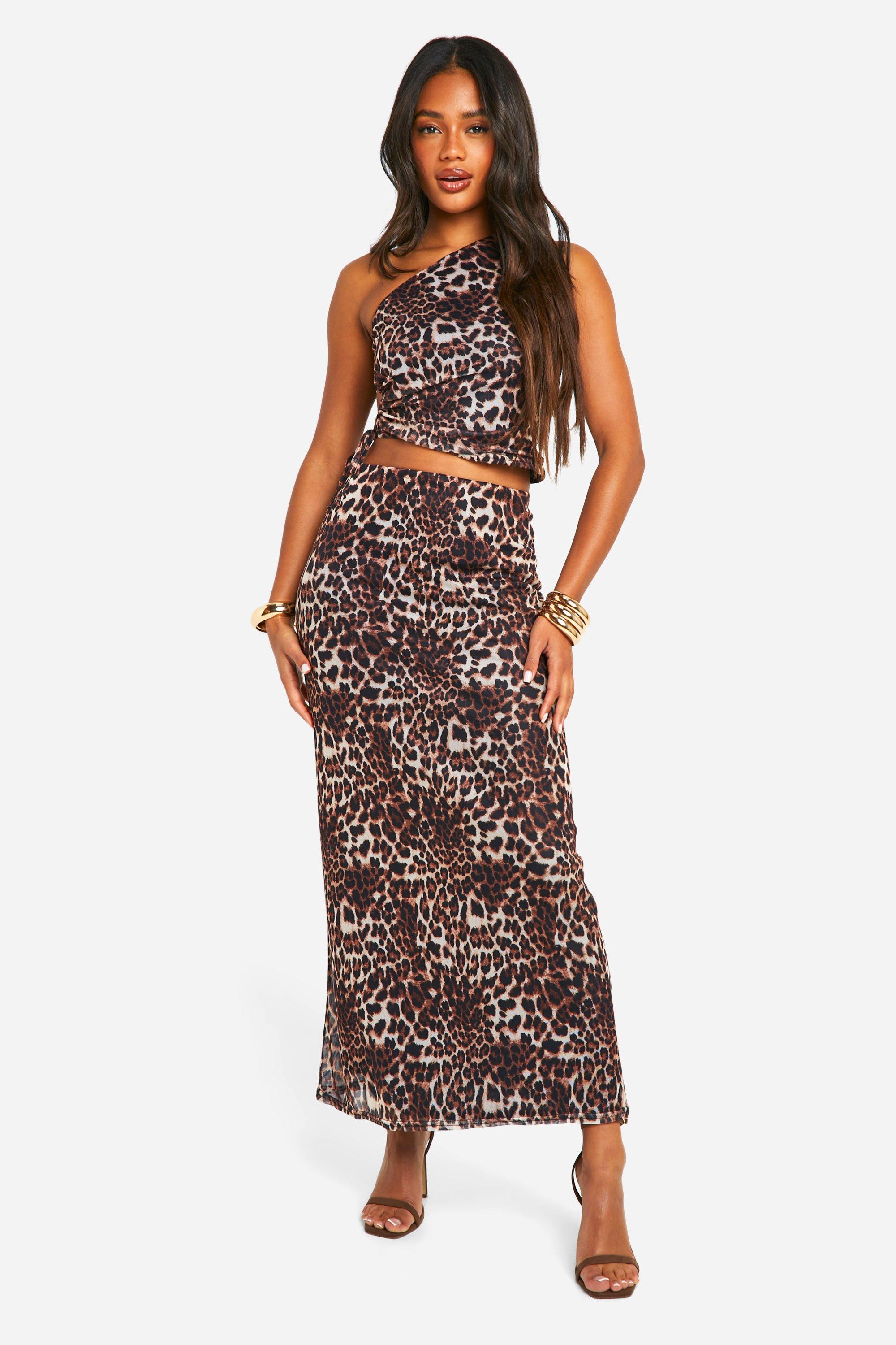 Leopard Print One Shoulder Crop Maxi Skirt boohoo