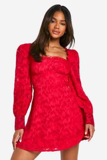 Red Textured Corset Milkmaid Mini Dress