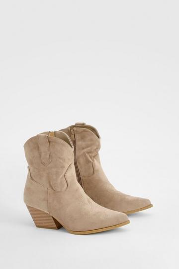 Tab Detail Calf High Western Cowboy Boots beige