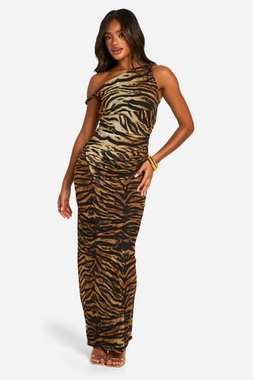 Tiger Mesh Rope Detail Asymmetric Maxi Dress brown