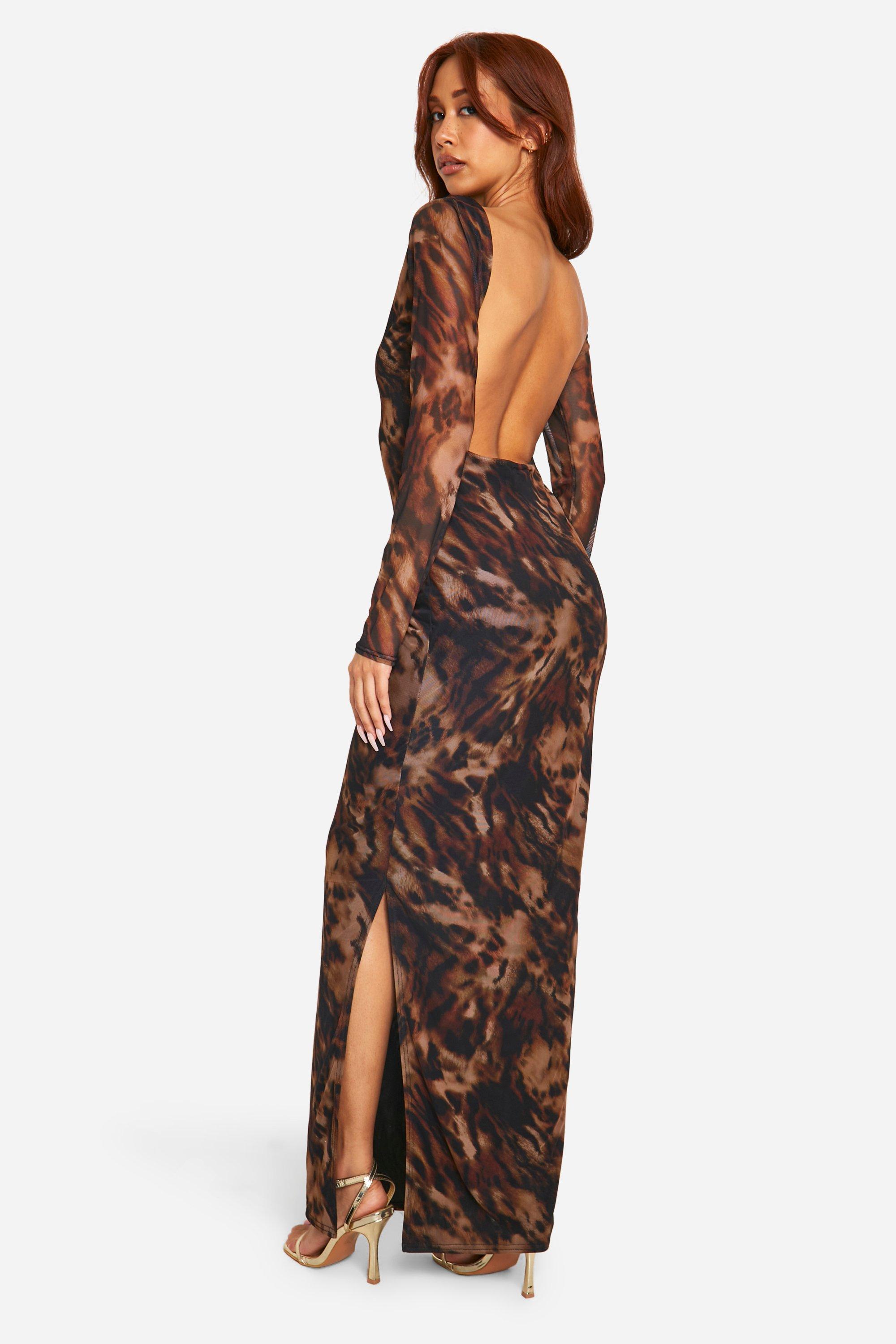 Leopard Mesh Low Scoop Back Maxi Dress boohoo